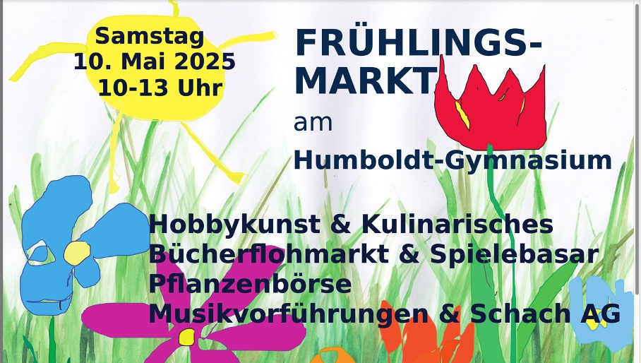 Übersichtsposter Frühlingsmarkt am HGK.
Samstag 10. Mai 10 bis 13 Uhr